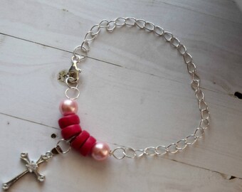 Christian Bracelet, Pink Bracelet For Her, Best Friend Bracelet, Christian Jewelry, Cross Bracelet, Sterling Silver, Cross Bracelet Jewelry