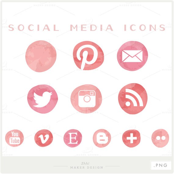 Social Media Icons PNG Files for Blogs & Websites Pink