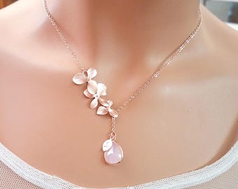 Mother Gift Blush Pink ROSE GOLD Necklace, Orchid Necklace, Flower, Personalized necklace for mom Bridesmaids Gift