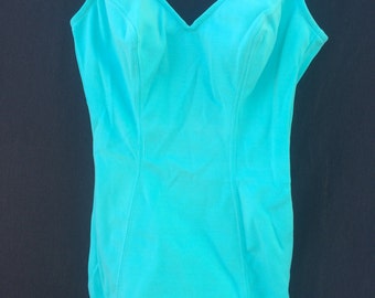 Vintage swimsuit, Aqua , straight leg, 1972