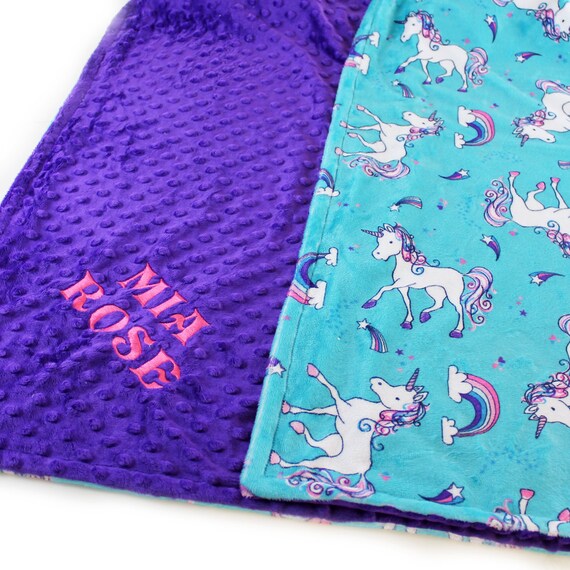 Personalized Crib Blanket, Minky Blanket Girl, Pin Purple Blue Unicorn Baby Blanket, 42 x 55 in Baby Shower Gift, Kids Minky Blanket