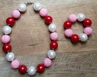 Valentine's Day Chunky Necklace, Bubblegum Bead Necklace, Chunky Beads, Baby Bubblegum Necklace, Valetines Necklace, Pink and Red Necklace