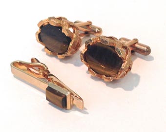 Mid Century Cufflink set Tiger Eye