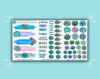 Succulent Monthly Kit | Succulent Planner Stickers | Monthly Bullet Journal Sticker Kit | Stickers for Planners, Journals, and More