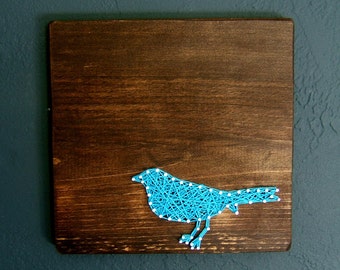 Blue Bird Silhouette- Modern String Art Tablet