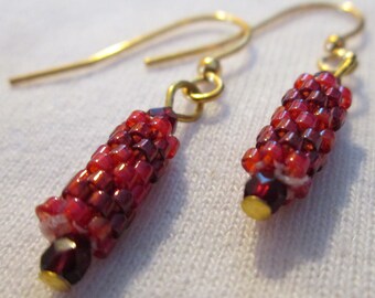 Crimson Delica Beaded Earrings
