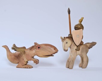 Wooden toys Knight with Dragon figures