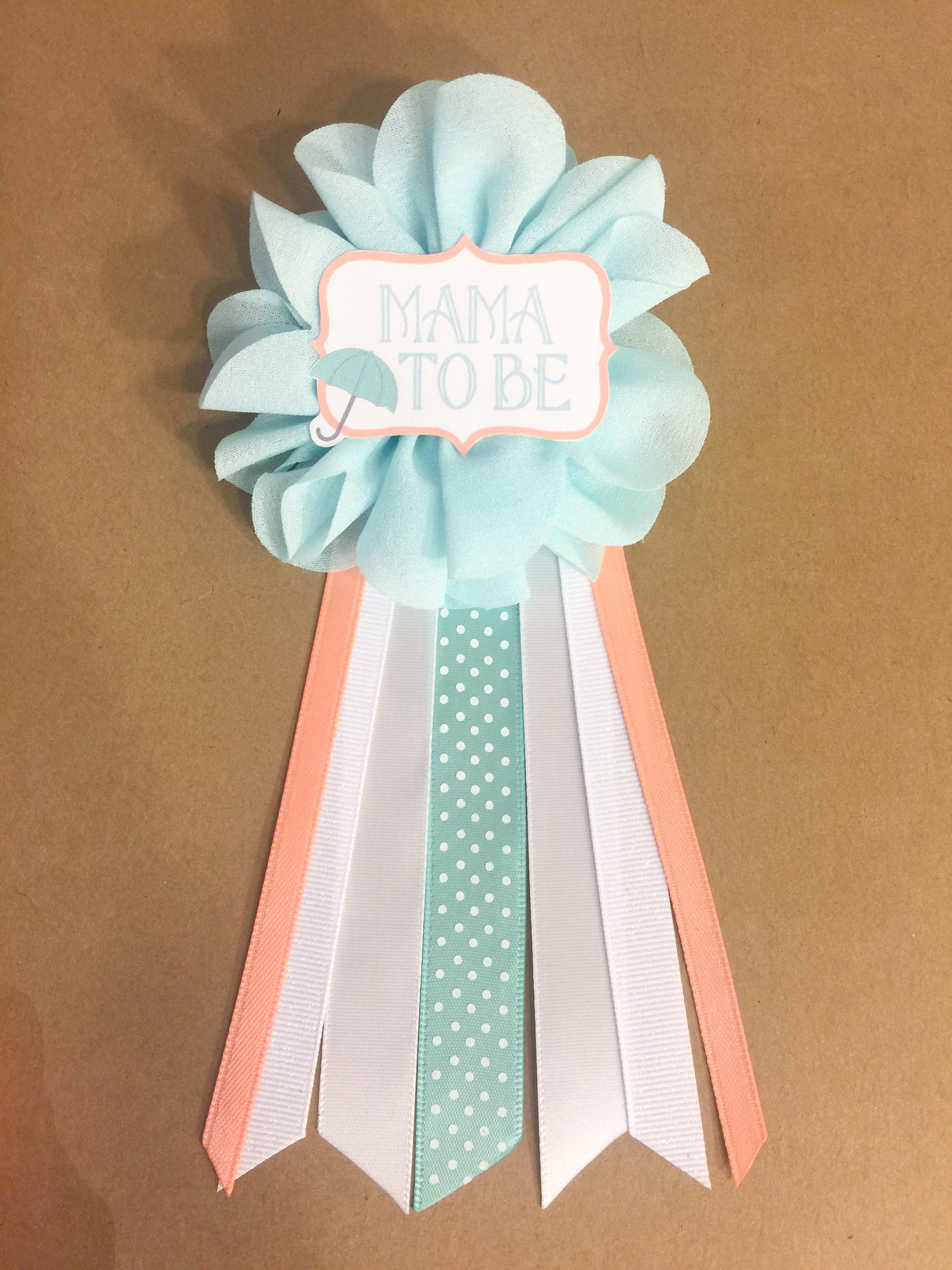 Mint Coral Baby Shower pin Mommy to be pin Flower Ribbon Pin