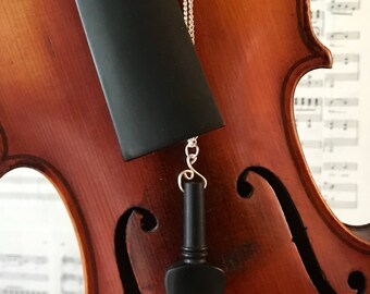 Upcycled violin tuning peg pendant on a sterling silver plated necklace