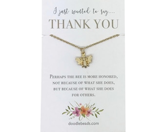 Back to school teacher gifts, volunteer thank you, appreciation gift, small gold or silver bee necklace with card, professor gift, PTA gift