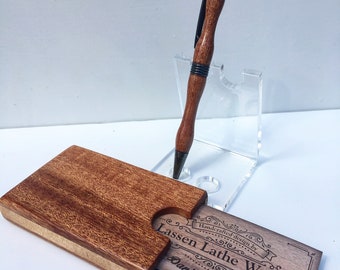 Handmade African Mahogany Wood Pen And Business Card Holder set