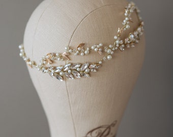 Bridal Headband, Wedding Swarovski Headband, Vintage Hair Accessory, Gold Wedding Headband, Wedding Vine, Wedding Tiara- CRISTY