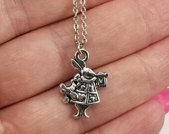 Dainty White Rabbit Necklace, Alice in Wonderland Necklace, White Rabbit Jewelry, Alice in Wonderland Jewelry