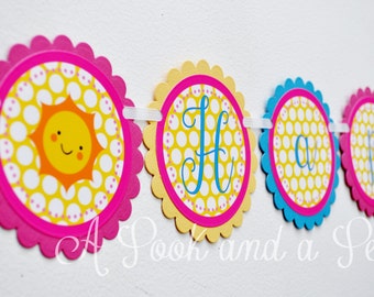 You are my Sunshine Personalized Happy Birthday Banner in Pink, Blue, and Yellow Baby Shower Decoration
