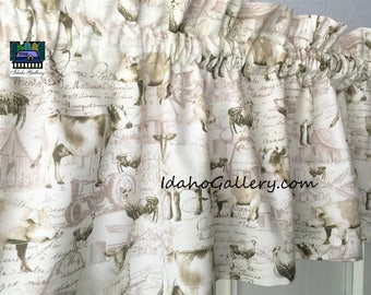 Country Farm Script Curtain 11" or 14" Long x 41" Wide Animals Cow Sheep Pig Chicken Barn Tractor Decorative Kitchen Curtain Idaho Gallery