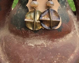 Copper Circle Form Fold Earrings, Fold Form Earrings, Boho Style Earrings