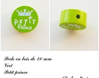 20 mm wooden bead, Pearl flat, little prince: green / white