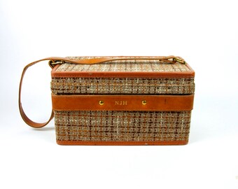 Vintage Hartmann Tweed Luggage Train Case with Paisley Interior || Carry On Bag ||
