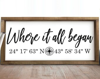 Where It All Began Sign, Coordinates Sign, Wedding Gift, Personalized Latitude Longitude Sign,Housewarming Gift,Custom Coordinates Wood Sign