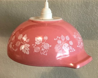 Upcycled Vintage Pyrex Pink Gooseberry Pendant Lamp