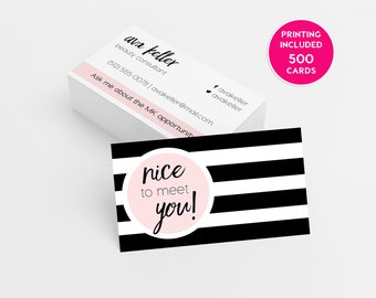 Mary Kay Pink Striped 500 Business Cards Printed Business Card Template Personalized Card Independent Sales Director Beauty Consultant