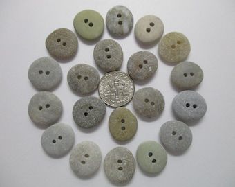 BEACH SEA STONE 16mm Buttons 20 Double Drilled Khaki Grey Natural Unenhanced Stones Real Surf Tumbled Sewing Knitting Rock Button Peb 1423
