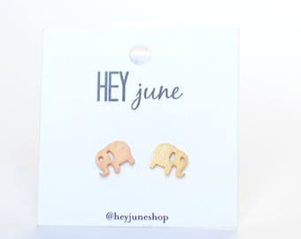 elephant earrings, elephant studs, elephant stud earrings, little girl earrings, playful earrings, animal earrings, gold elephant earrings