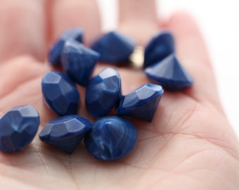 Vintage Lucite Stones Opaque Deep Blue Gems Chatons 14mm (10)