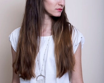 Clear Quartz Necklace, Raw Crystal Quartz Point Necklace, Statement Jewelry