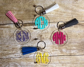 Monogram Keychain With Tassel, Custom Monogram Keychain, Perosnalized Monogram Keychain, Acrylic Monogram Keychain
