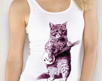 cat playing banjo t shirt