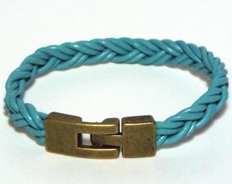 Turquoise Braided Leather Wristband Bracelet
