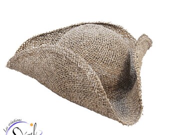 Tricorn natural straw, tricorne, tricorne hat, pirate hat,period hat, historic hat, larp costume, larp hat, peasant hat, straw hat, costume