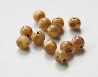 50pcs Czech Pressed Glass Druk Round-Op.Lt.Brown Alabaster Travertine 6mm (PG5063008)