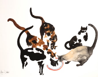 Cats together - original watercolor painting