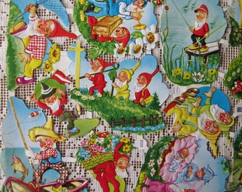 Vintage EAS Germany Die Cut Paper Scraps Happy Elves Gnomes EAS 3129