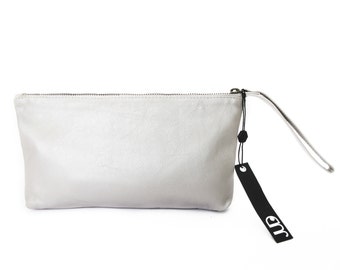 White leather clutch - leather wristlet clutch - evening clutch SALE leather clutch purse - zipper clutch - handmade leather clutch bag