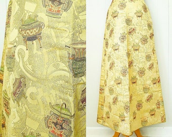 50s Asian Inspired Gold Embroidered Maxi Skirt by Greta's
