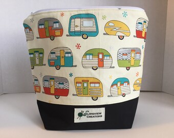Wedge Bag, Zippered Bag,, Knitting Project Bag, Small Project Bag, Sock Size, Campers