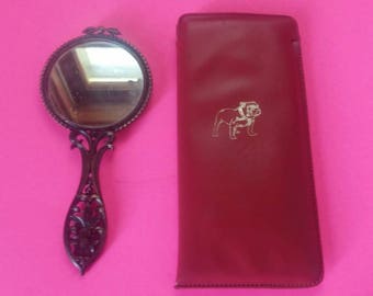 Vintage MACK TRUCK Pocket Metal Mirror with Red Carrying Case Rare