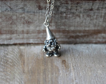 Garden gnome sterling silver 3d necklace
