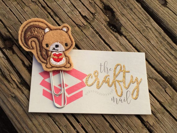 Valentine squirrel Clip/Planner Clip/Bookmark. Valentine's planner clips