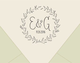 Custom wedding monogram stamp ,-wreath Save The Date Stamp- Retro Wedding Stamp - Save the Date custom Rubber Stamp-custom stamps