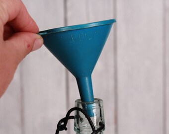 Vintage funnel, Blue shabby old funnel, Rustic vintage garage funnel, Old military funnel, Blue plastic funnel, Farm house country decor