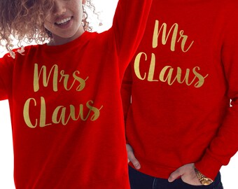 Gold, Mr and Mrs Claus, Couples Sweatshirt, Funny Christmas Sweatshirt, Christmas Jumper, Hubby Wifey Sweater, Gift for her, CH54