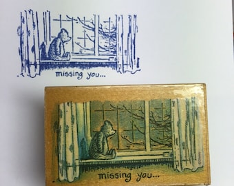 Vintage Disney Classic Winnie the Pooh Missing You All Night Media 736F Wood Mounted Rubber Stamp
