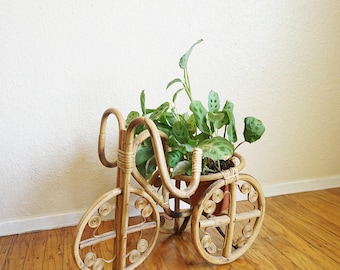 Vintage Bamboo Rattan Tricycle Planter Display
