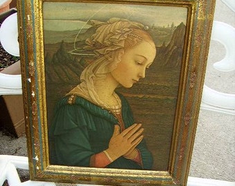 Vintage Italian Florentine Picture Frame with Lady Litho