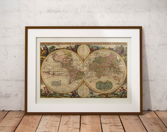 Old vintage Illustrations of maps-World Map