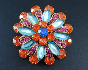 Colorful Rhinestone Flower Brooch Swedgie Vintage Jewelry